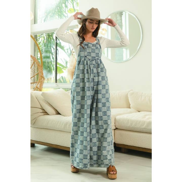 DENIM TVÄTTADE VINTAGE RUCKOVERALLER MED BREDA BEN för wholesale på Faire1