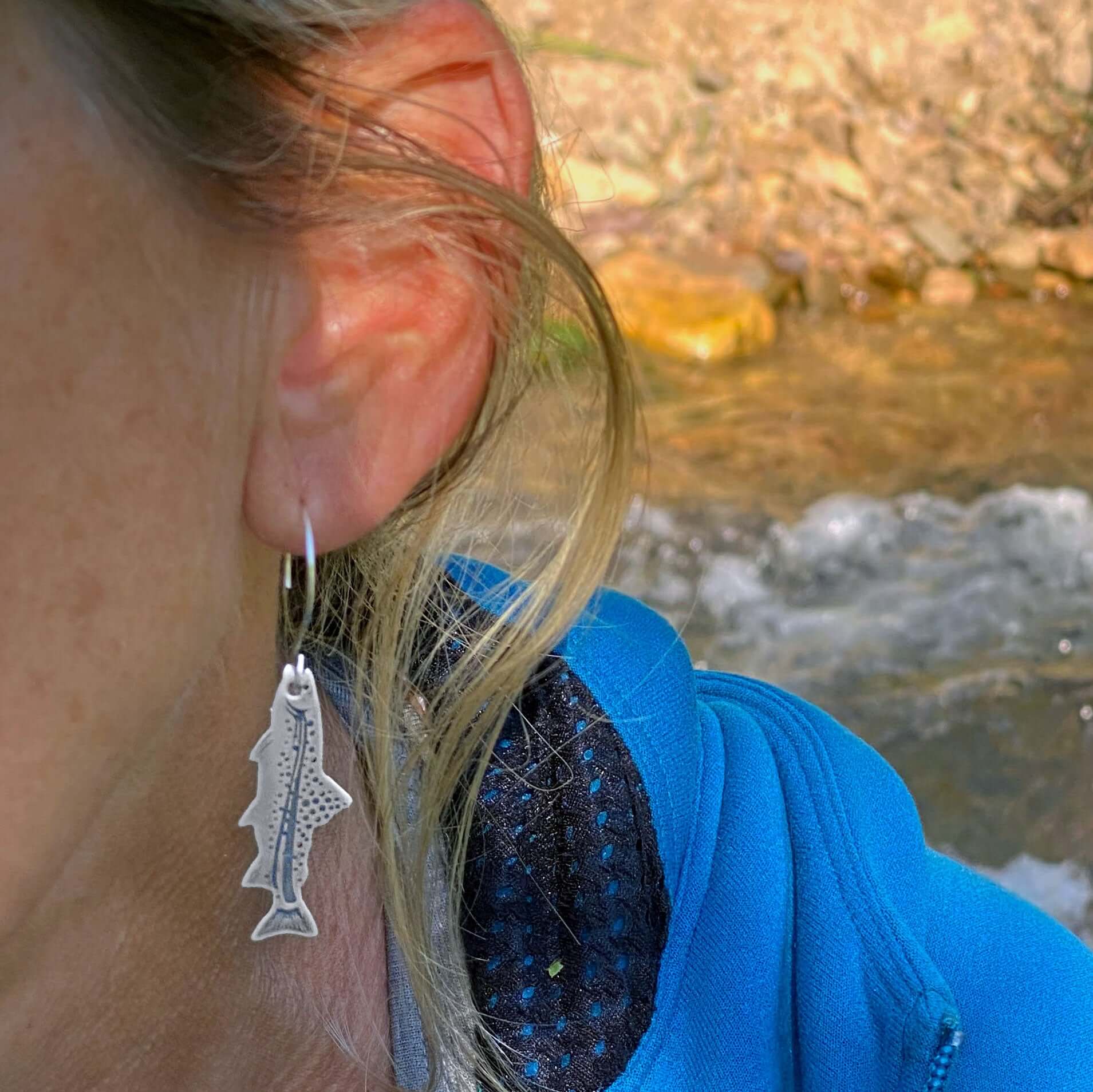 Daphne Lorna – wholesale Dangle earrings – Fishing Trout Earrings –  Montana Wildlife Jewelry, Matte Silver or Antique Brass3