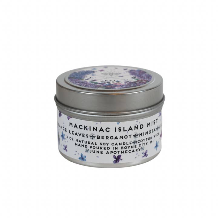 June Apothicarie - Wholesale Travel Candles - Mackinac Island Lilac 4oz Travel Candle- Michigan