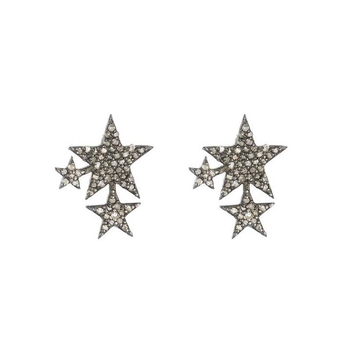 Clous d'oreilles Brooklyn Diamond Pavé Triple Star pour la vente par Ashley Schenkein Jewelry Design