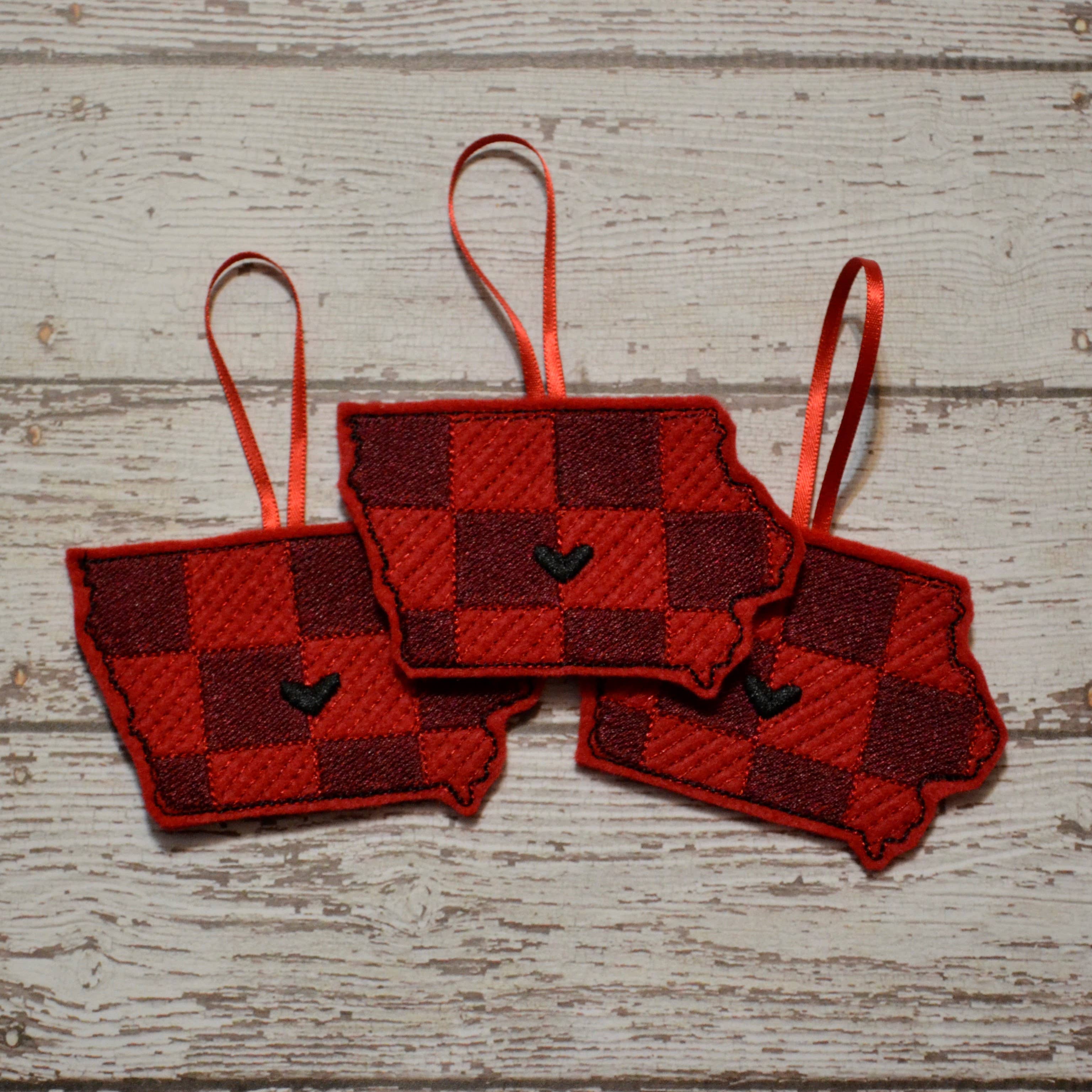 SewMuchMoreStore - Wholesale Ornament - State Red Buffalo Plaid Embroidered Felt Ornament - Holiday16