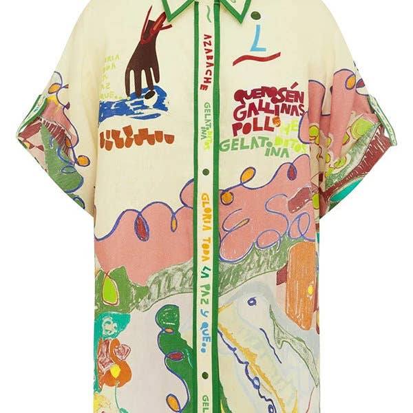 As Shown 2025 NEW Graffiti Linen Shirt New Euro Style Bold Prints for wholesale on Faire4