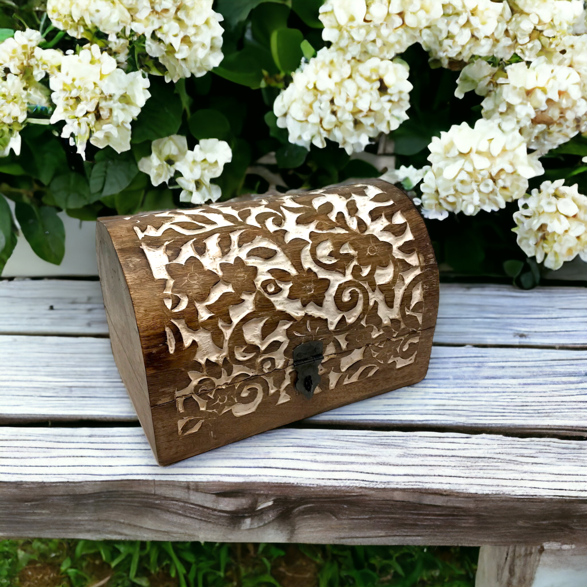 Wilco Home - Wholesale Decorative Box - Spring Carved Wood  "Flower Garden" Hinged Box Table Chest5