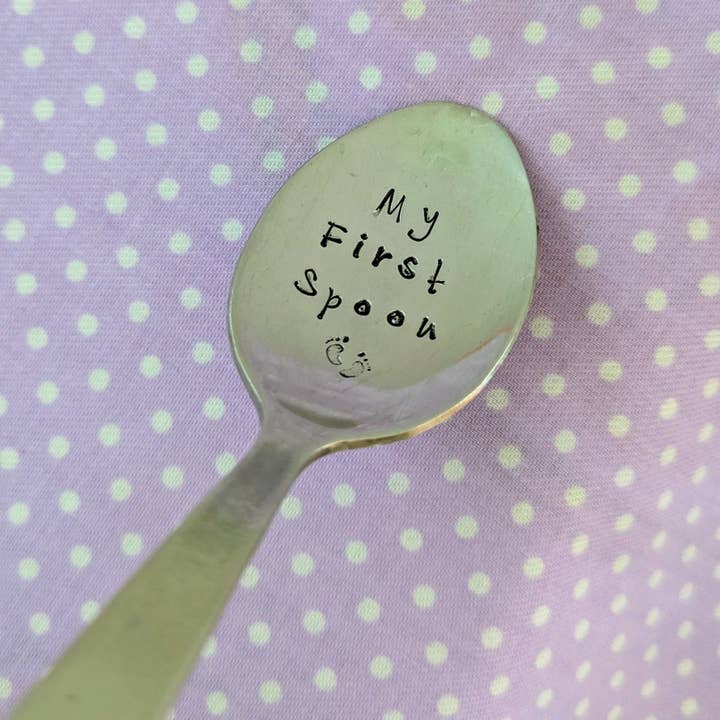 "My First Spoon" Quote Cutlery (Spoon), Hand stamped for wholesale by Samantha's Studio