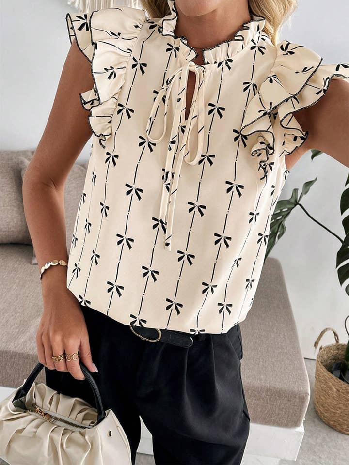 Beige Short Sleeved Drawstring Shirt for wholesale on Faire