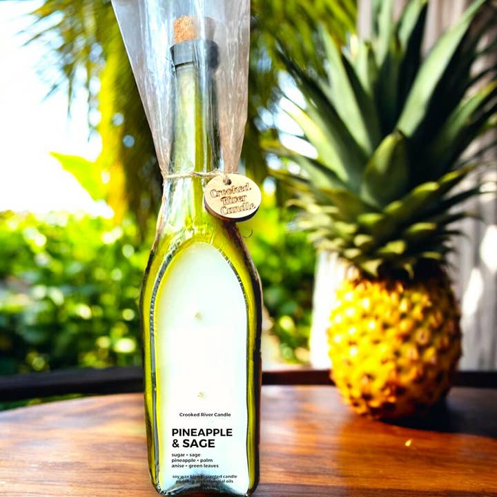 Crooked River Candle - Vente Bougie en bocal - Sauge Ananas | Bougie Bouteille de Vin | 3 Mèches en Coton