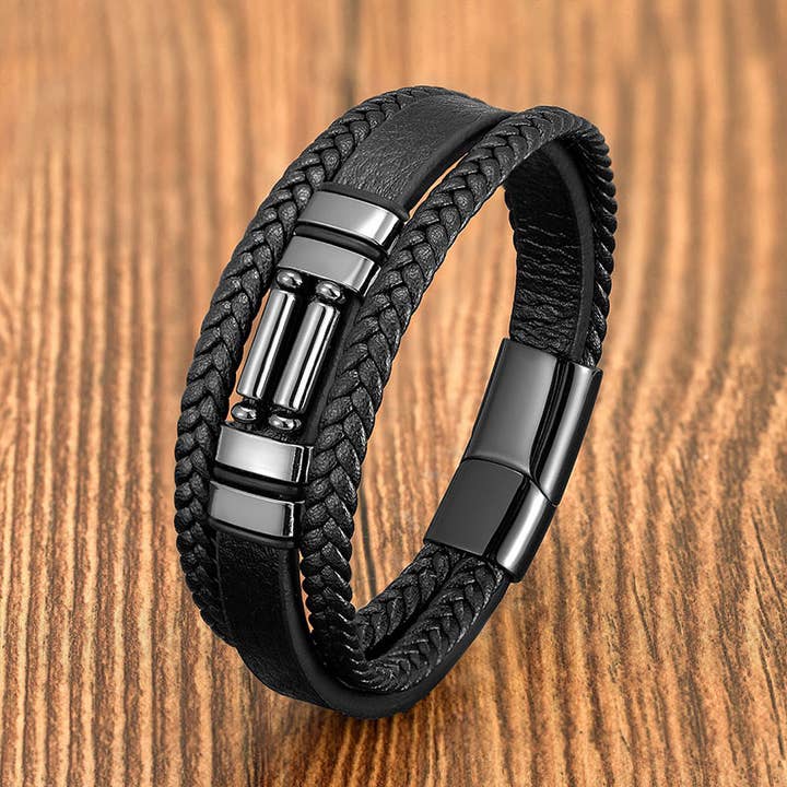 Gemcohub - Wholesale Bangle Bracelet - Vintage Braided Layered Leather Stone Bracelet