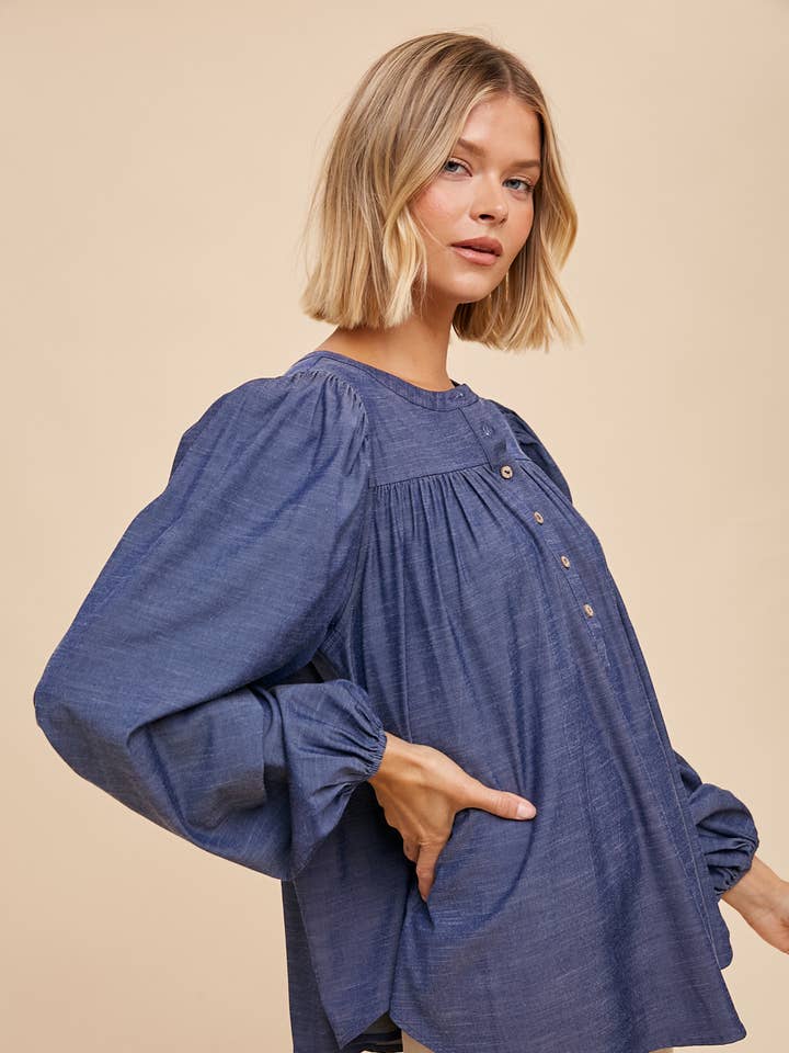 DARK WASHED TENCEL HENLEY SHIRT for wholesale on Faire0