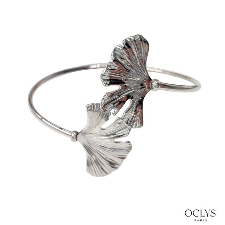 Oclys - Vente Bracelet manchette - Bracelet jonc ouvert souple fleur acier inoxydable Kala3