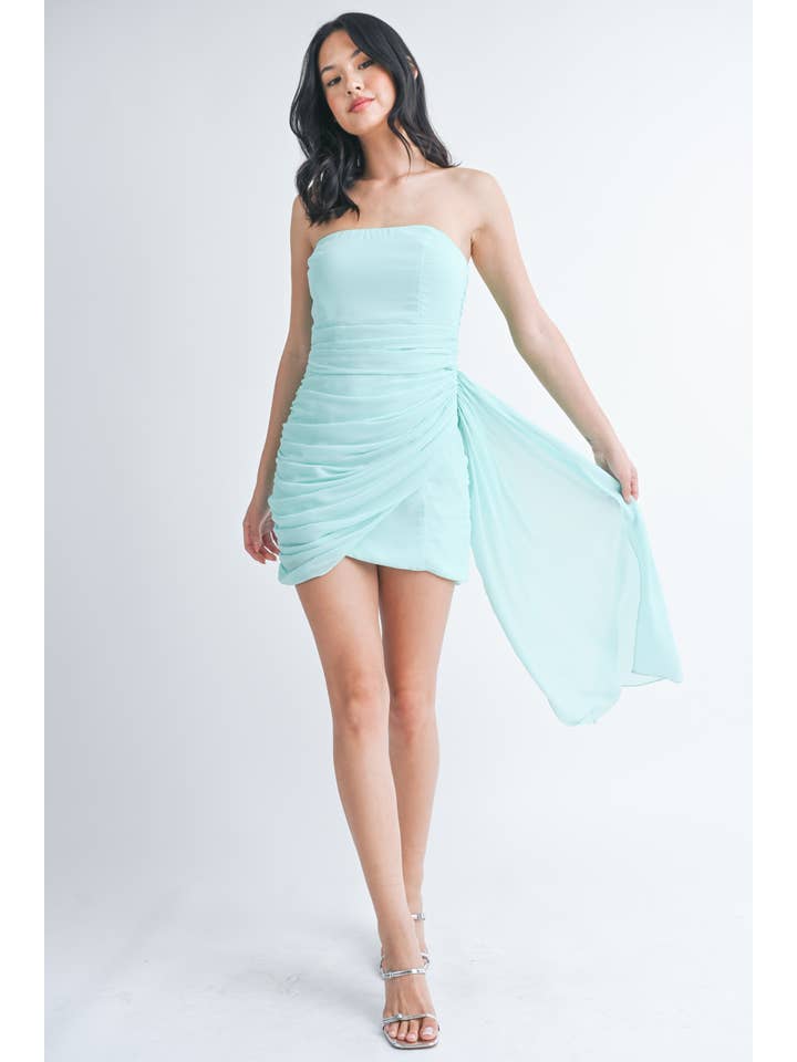 Klesis - Wholesale Dress - Women's - ID7831 RUCHED WRAP SIDE DRAPE DETAIL TUBE MINI DRESS