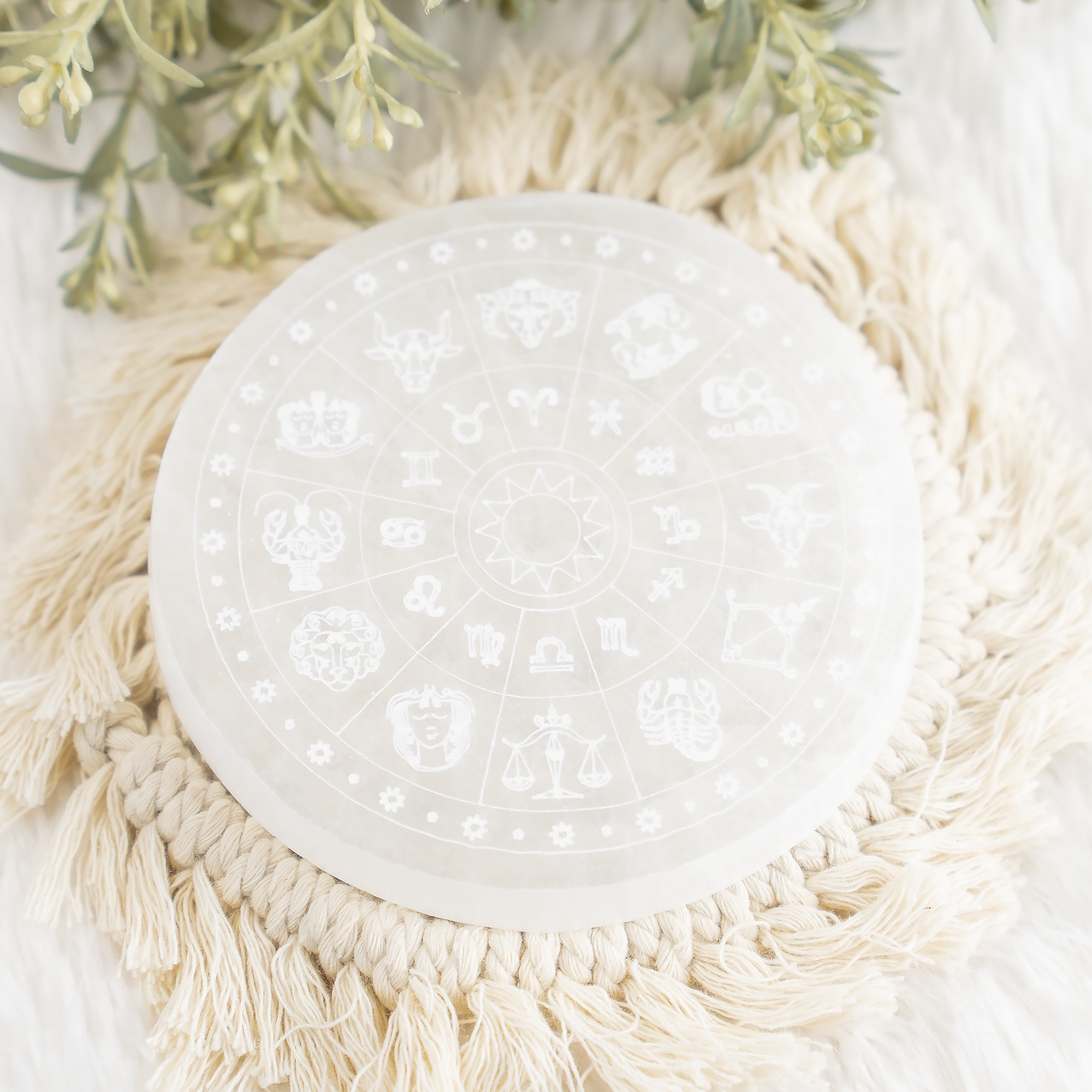 Soothing Crystals - Wholesale Crystal Charging Plate - 4" Selenite Plate | Zodiac Selenite Disc| Recharging Plate8