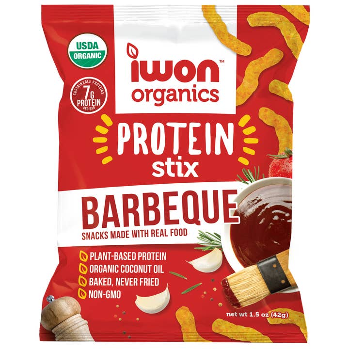 Awakened Foods - Wholesale Puffed Snack - IWON Organics Barbeque Protein Stix (1.5 oz)