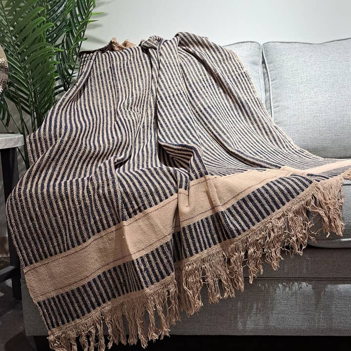 Handgeweven plaid van katoenen acrylwol met weefgetouw - WS0184 voor wholesale door Gulab Homes