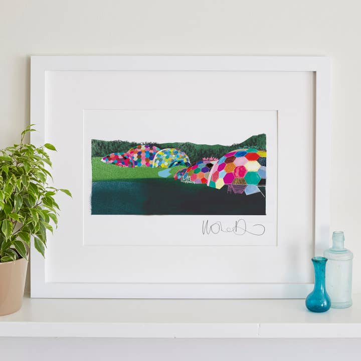 Eden Project Print, Cornwall Illustration, Patchwork Art for wholesale by I Drew This