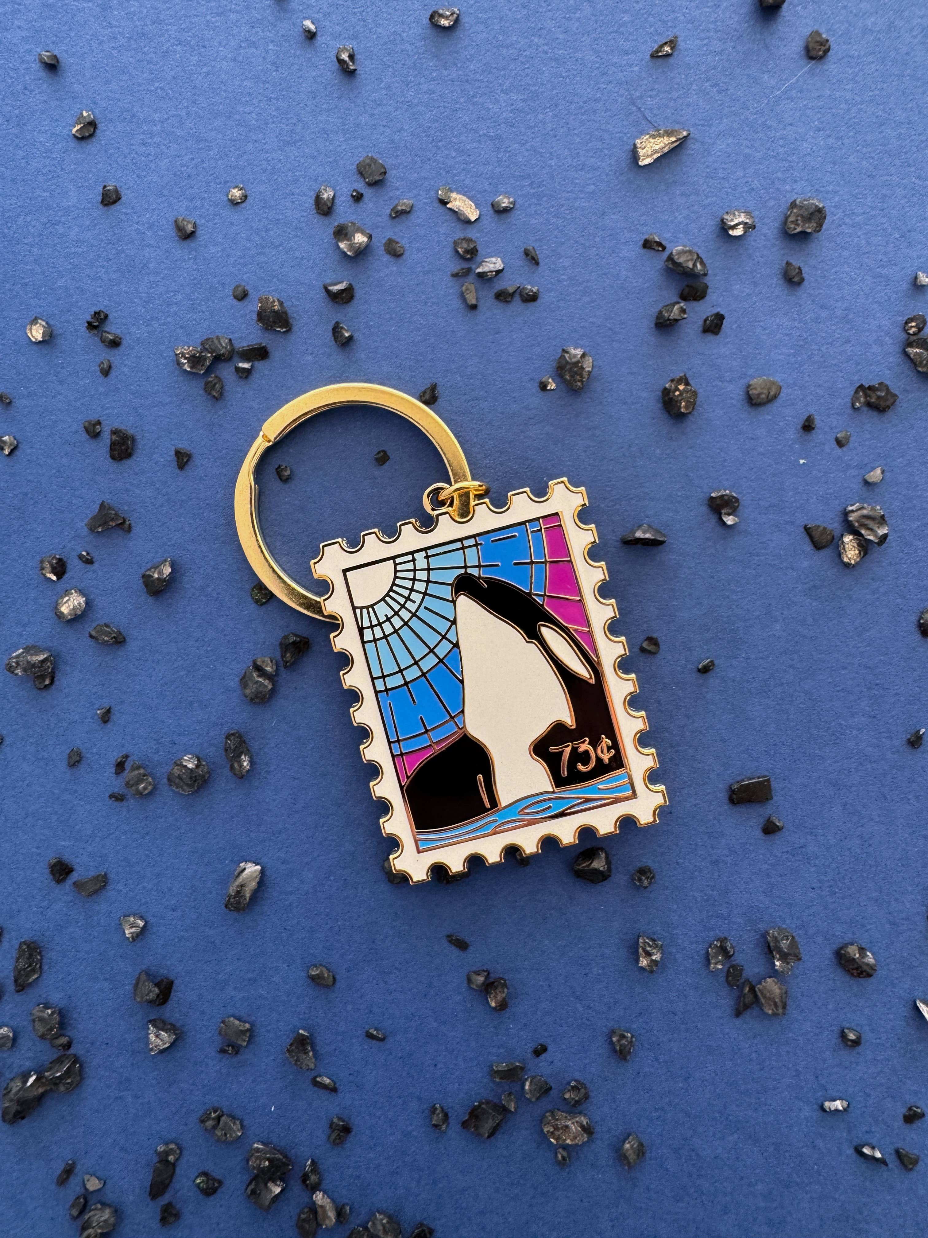 Sablewood Paper Company - Wholesale Keychain - Women's - Curious Orca Postage Stamp Keychain1