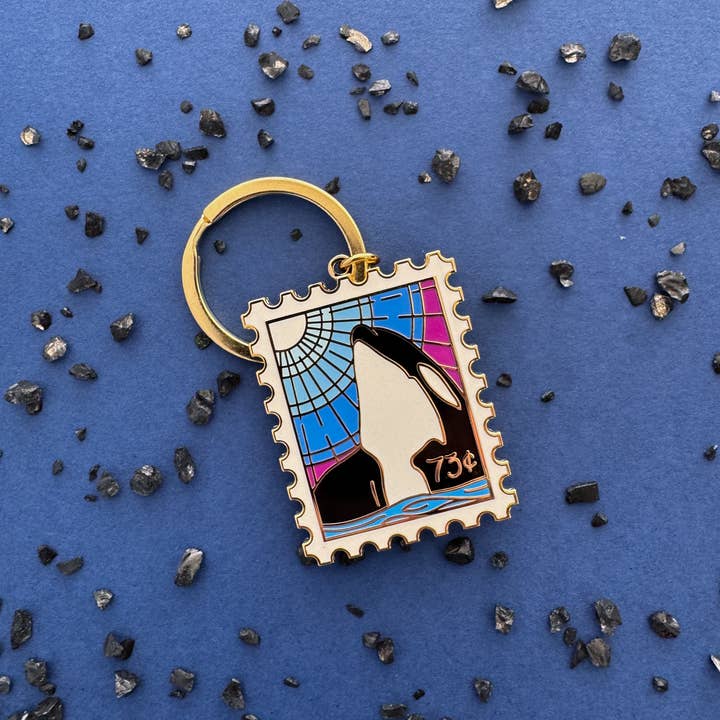 Sablewood Paper Company - Wholesale Keychain - Women's - Curious Orca Postage Stamp Keychain1
