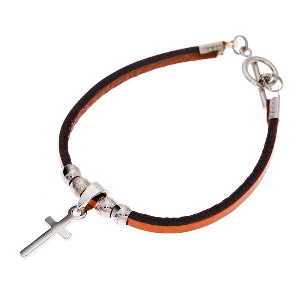 Sam Unisex Orange Leather Cross Bracelet for wholesale by Marlafiji