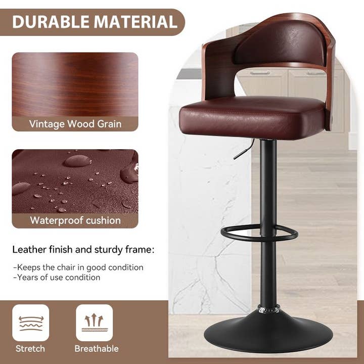 BlakOutlet - Wholesale Stool - Set of 2 Wooden Barstools PU Leather Upholstered Bar Chairs27