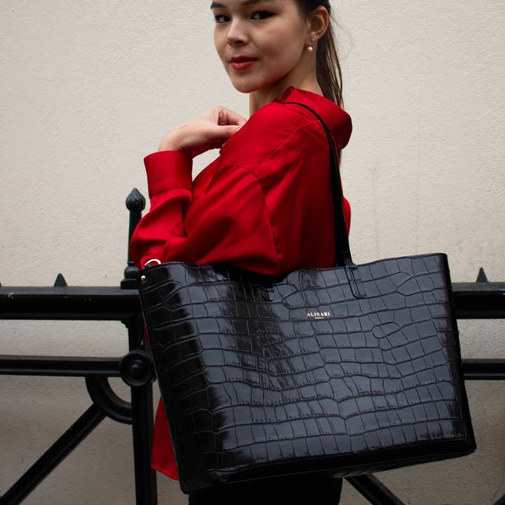 Alinari Firenze - Vente Tote bag – femme - Sac fourre-tout Maxima Crocco noir5