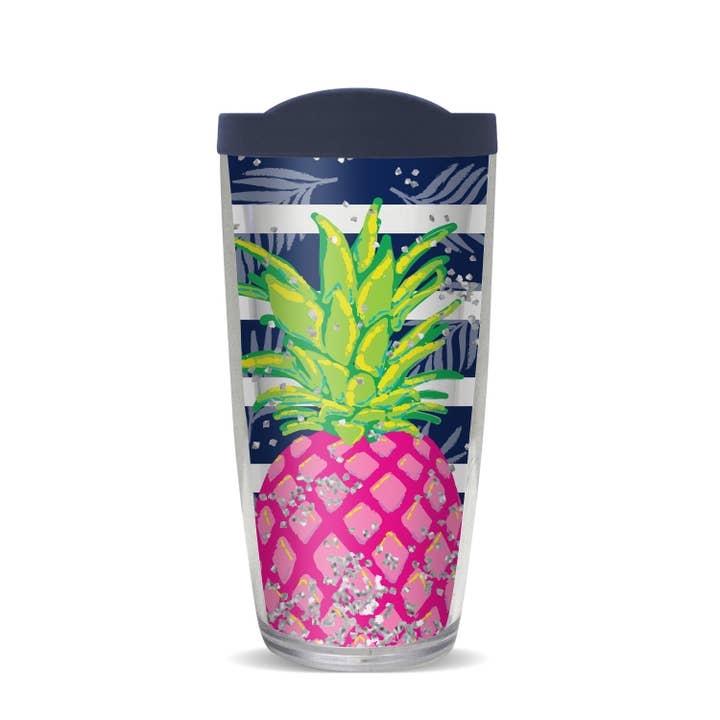 Pink Pineapple W-Glitter Tumbler for wholesale by FREEHEART