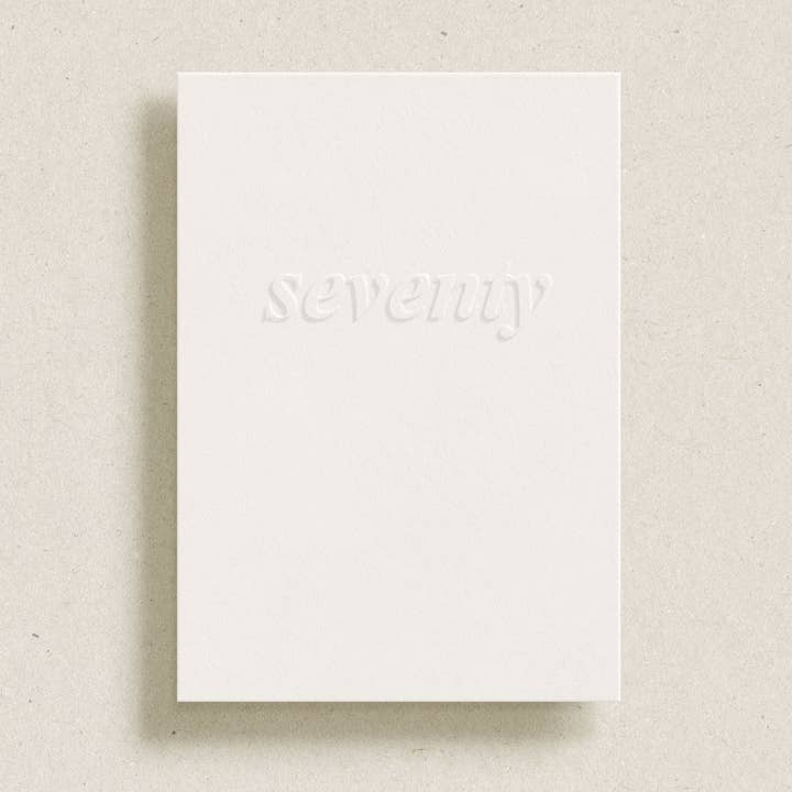 'seventy' embossed greeting card for wholesale by Gardners Road