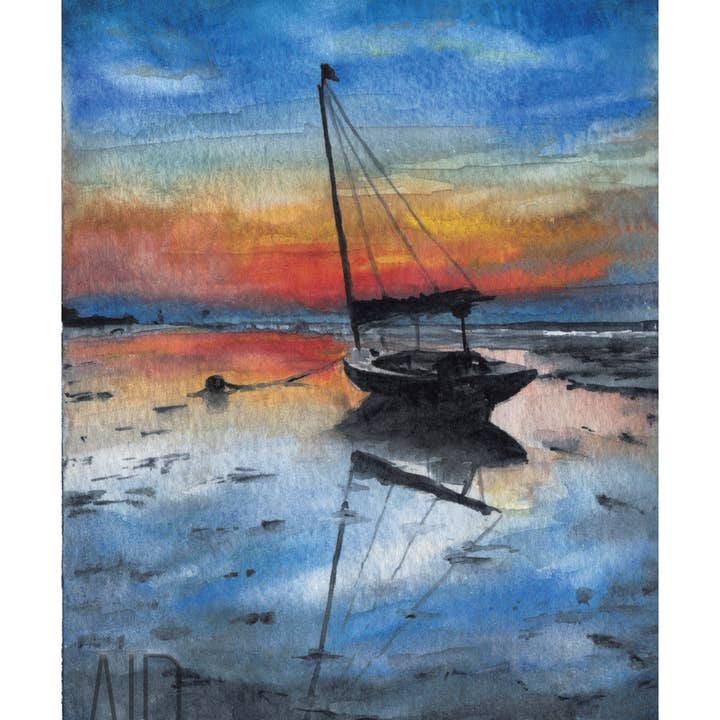 ALR Designs - Wholesale Gewone wenskaart - Sunset Sailboat 5x7 Blank Wenskaart1