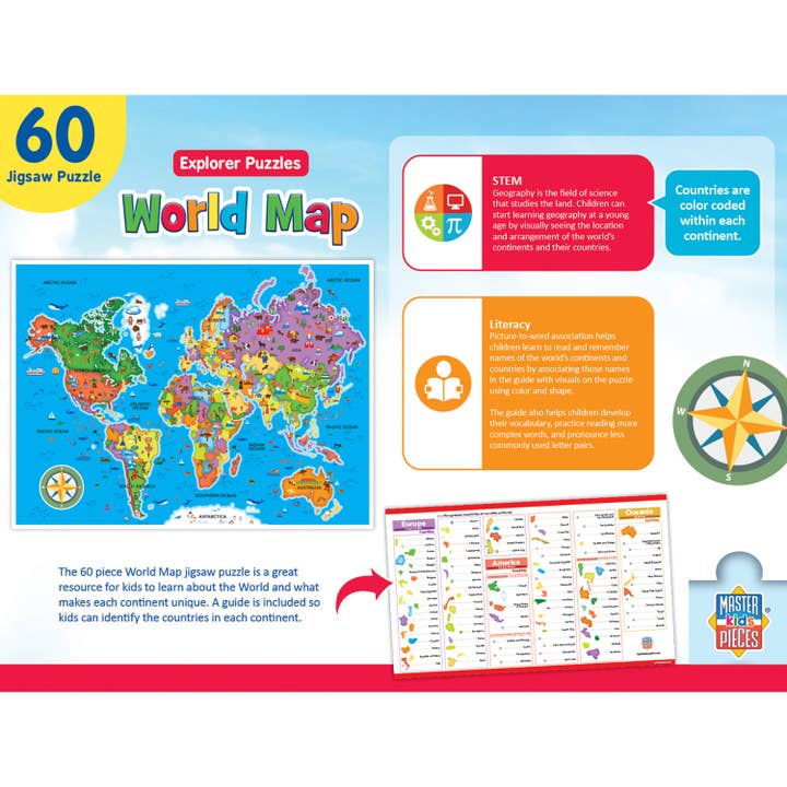 Masterpieces Puzzles - Wholesale Puzzle - Kids - Explorer - World Map 60 Piece Puzzle2