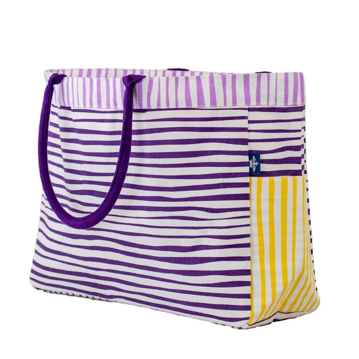 The Royal Standard - Wholesale Tote Bag - Women's - Stripe Durham Tote White/Purple/Yellow/Light Purple 17.5x13.5x6