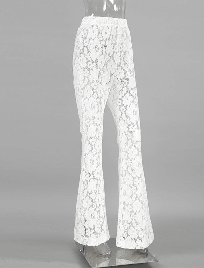 WHITE Sheer Floral Lace High-Waisted Pants for wholesale on Faire1