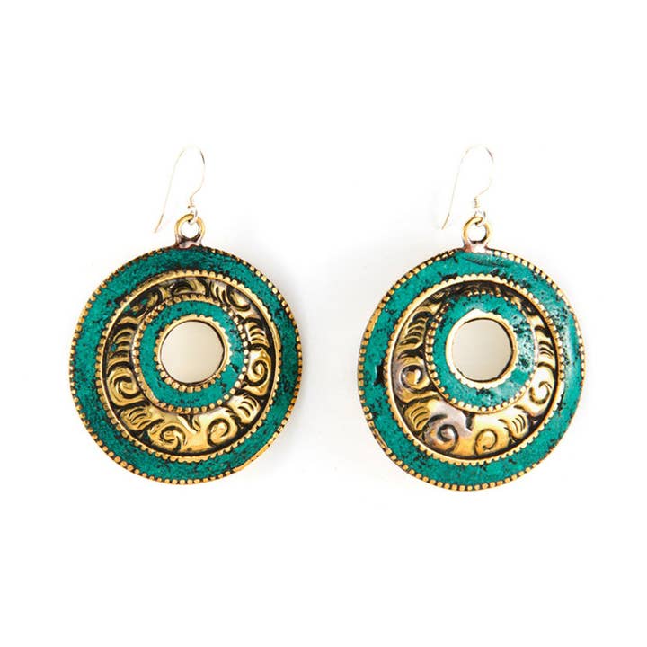 Brass Turquoise Tibetan Earrings for wholesale by Didi Bahini Fair Trade