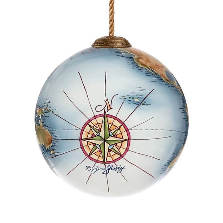 Inner Beauty Gifts - Wholesale Ornament - Globe Earth World Map Hand Painted Glass Hanging Ornament