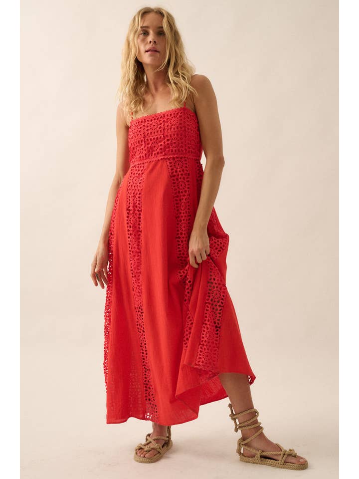 Promesa USA - Wholesale Dress - Women's - Crochet Lace and Crepe Paneled Maxi Dress