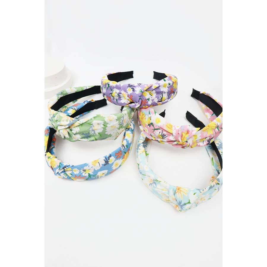 MIX COLOR Soft Floral Pattern Center Knotted Headband for wholesale on Faire1