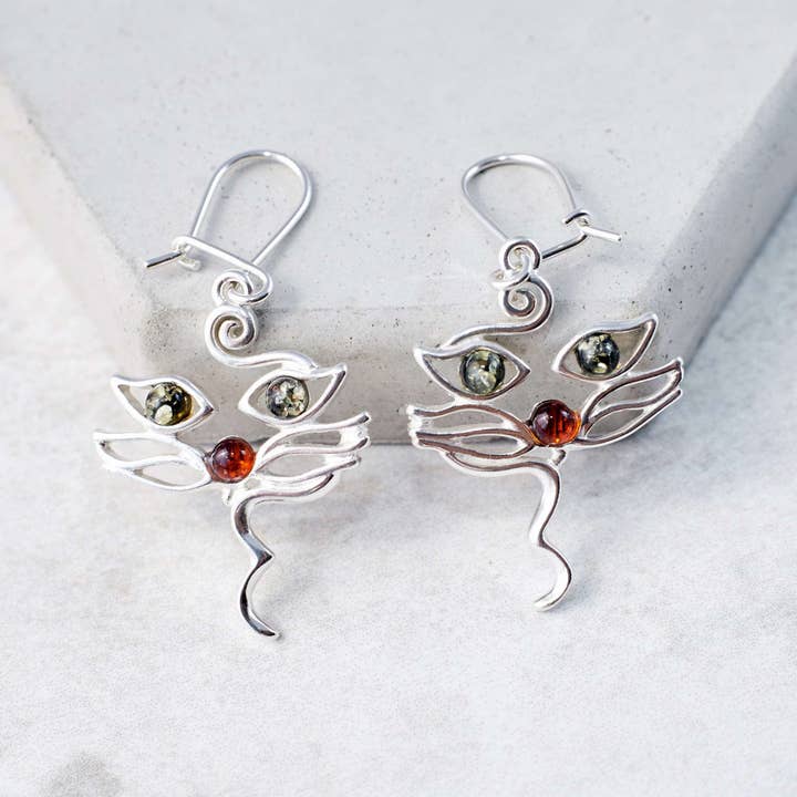 Marcin Waryszak – wholesale Dangle earrings – Baltic Amber Cat Earrings Silver Cat Earrings Amber Kittens11