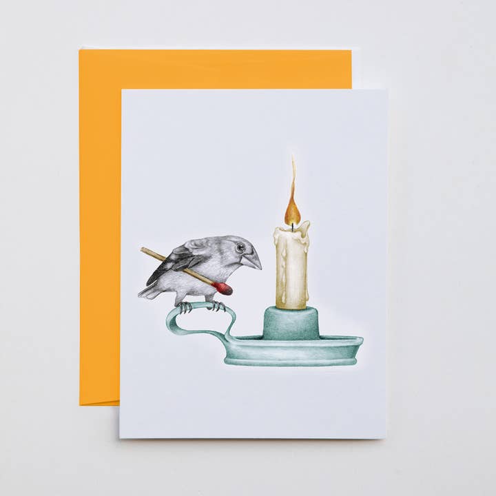 Thomasin Healing Evening Grosbeak Note Card for wholesale by Central & Gus