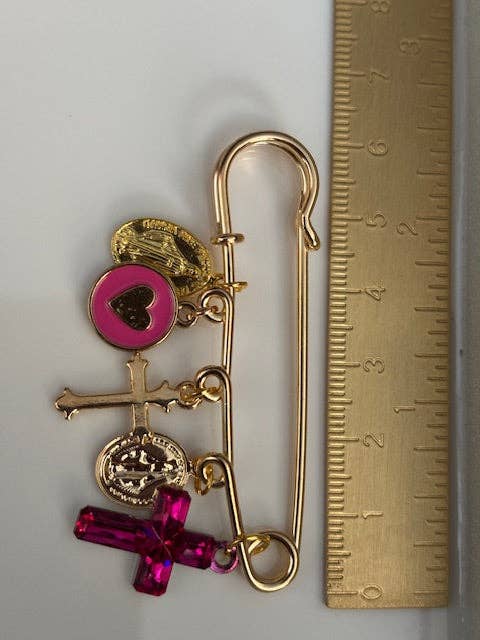 Miss DJ Angel - Wholesale Brooch - Ex-voto brooch, religious medal cross brooch, cross gift for mom, cross gift for woman, fuchsia cross charm4