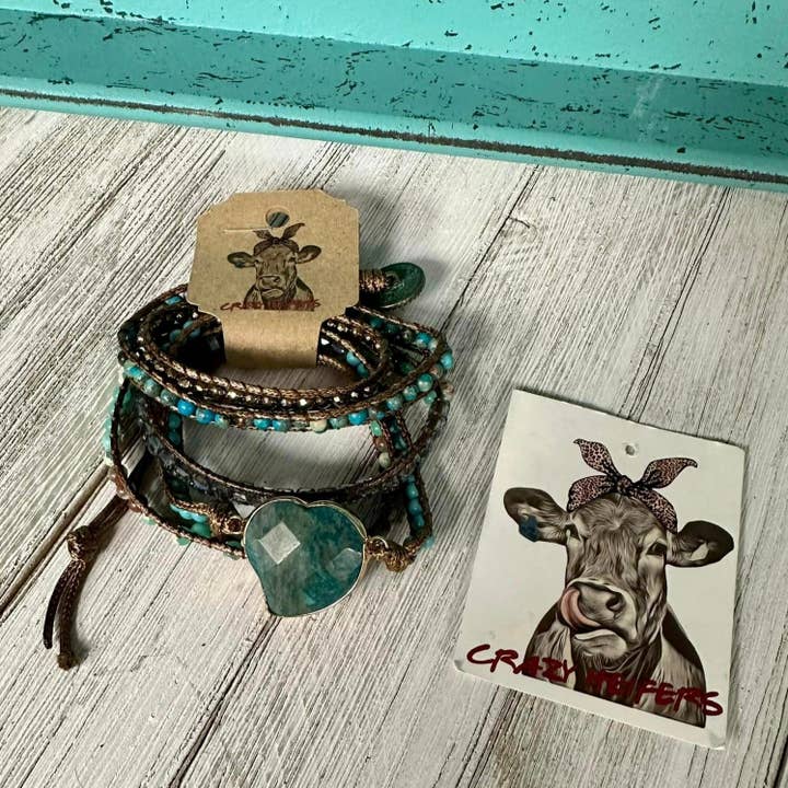 Crazy Heifers Wholesale - Wholesale Jewelry Set - 5-Strand Heart Wrap Bracelets