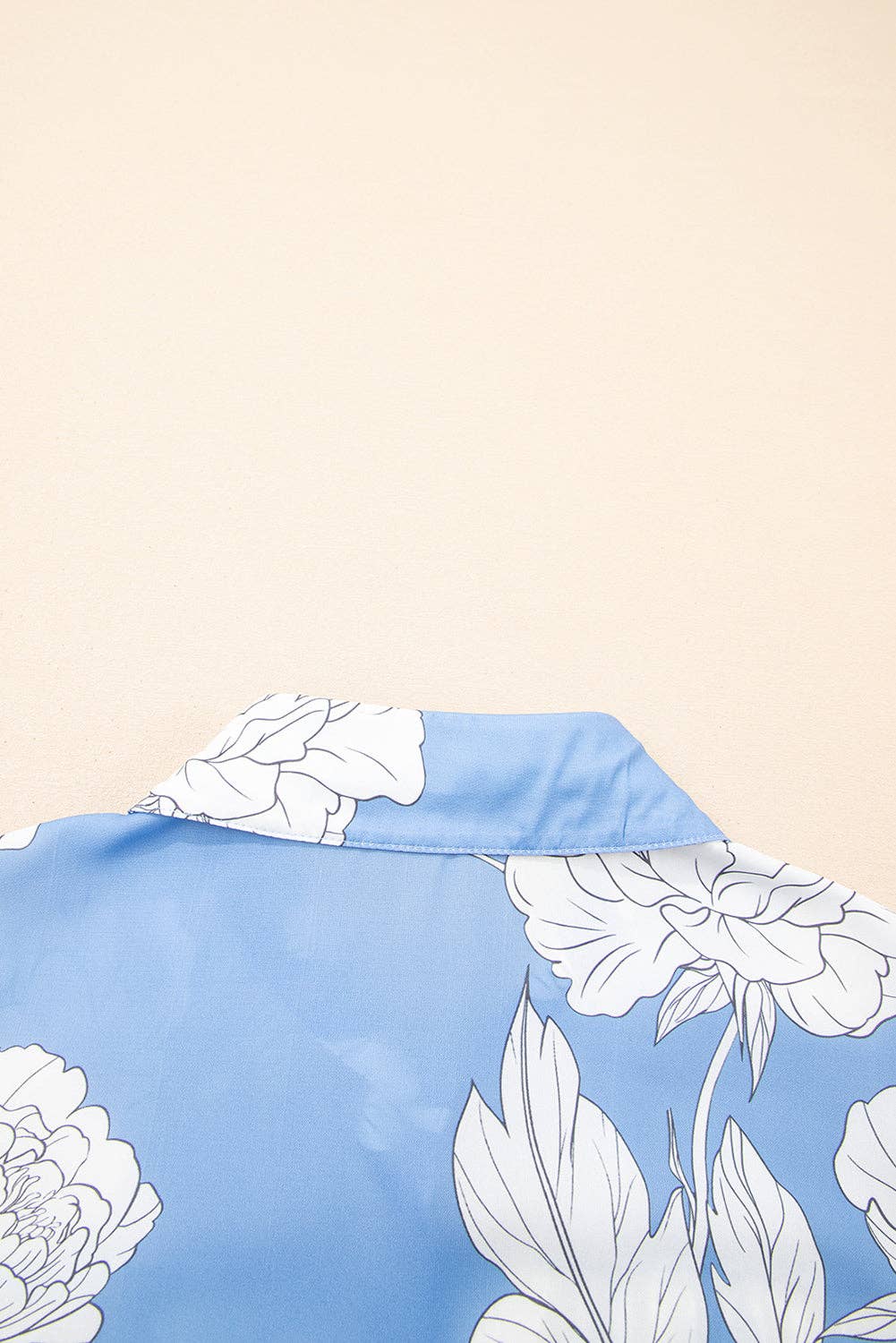 Sky Blue Floral Print Button Up Pleated Detail Puff Sleeve Shirt for wholesale on Faire5