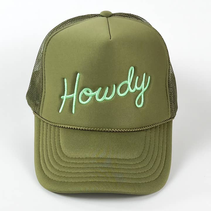 Howdy Cap Olive Green Embroidered for wholesale by Yonder Goods