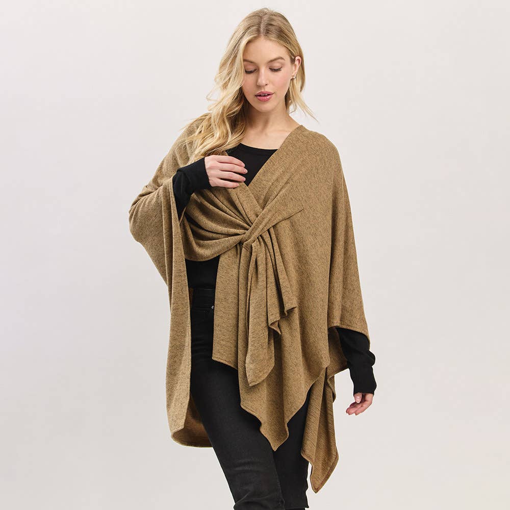 Sensibling Corp. - Wholesale Poncho - Dames - Asymmetrische Zoom Solide Doorknoop Gedrapeerde Strik-Voorkant Wikkelponcho17