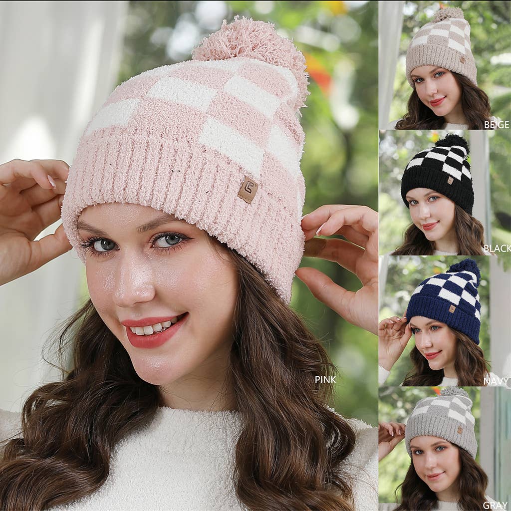 Fashion City - Vente Bonnet – femme - Bonnet à pompon à motif à carreaux Buffalo17