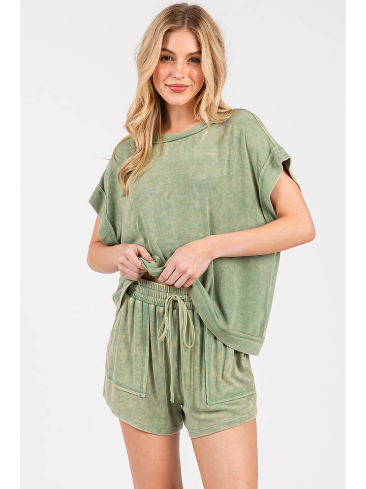 Sewn and Seen - Wholesale Lounge Set - Women's - MINERAL WASHED TOP AND SHORTS RIB SET 29