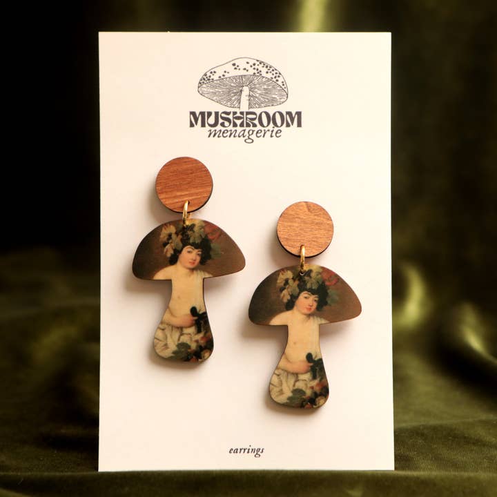 Fine Art Mushroom Earrings for wholesale by Mushroom Menagerie
