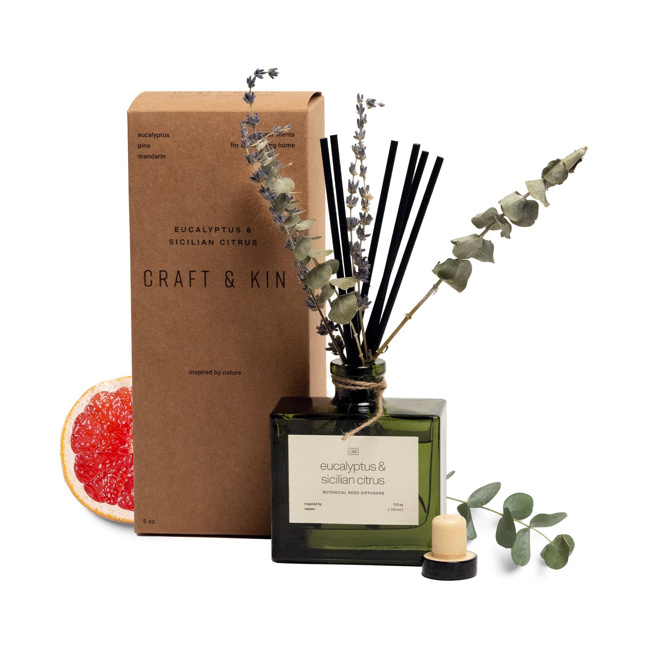 Craft & Kin - Wholesale Reed Diffuser - Green Glass Reed Diffuser with Flowers3
