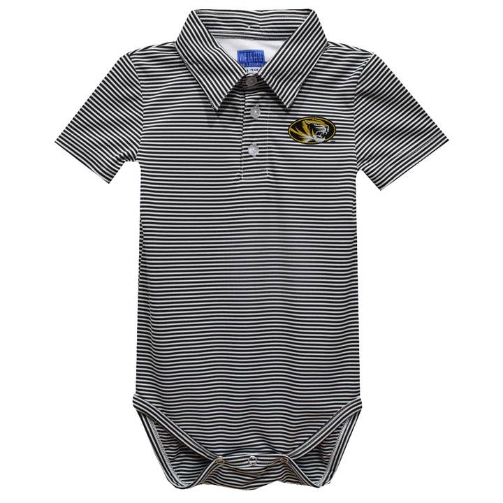 University Of Missouri Embroidered Black Stripe Polo Onesie for wholesale by Vive La Fete