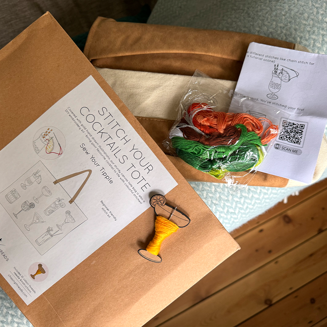 Chasing Threads – wholesale Tote bag – Women's – Stitch Your Cocktails Tote Bag - Embroidery Kit2