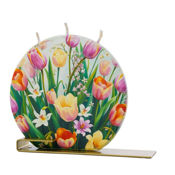 Flat Hand-Crafted 6" Round Candle - Spring Tulips & Flowers for wholesale by Flatyz Candles