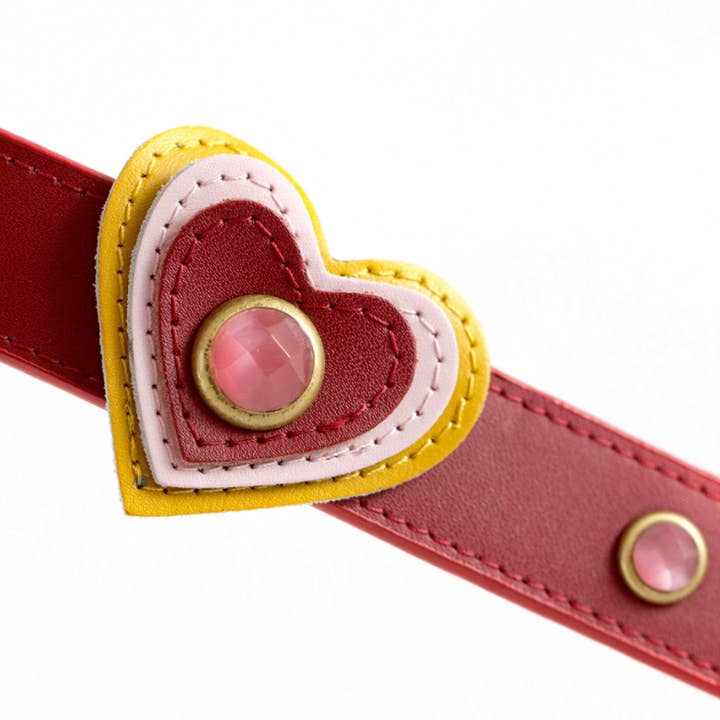 Dosha Dog - Wholesale Pet collar – Dog - Happy Camper Dog Collar/Leash - Red, Heart, Pink Cat Eye Gem1
