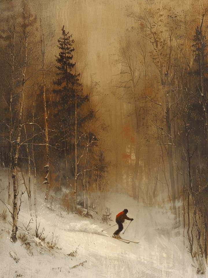 Vintage bjergbestigere skiløber - 8 ″ x10 ″ vægkunsttryk - Mowbis Ski & Snowboardkollektion for engroshandel hos Mowbi