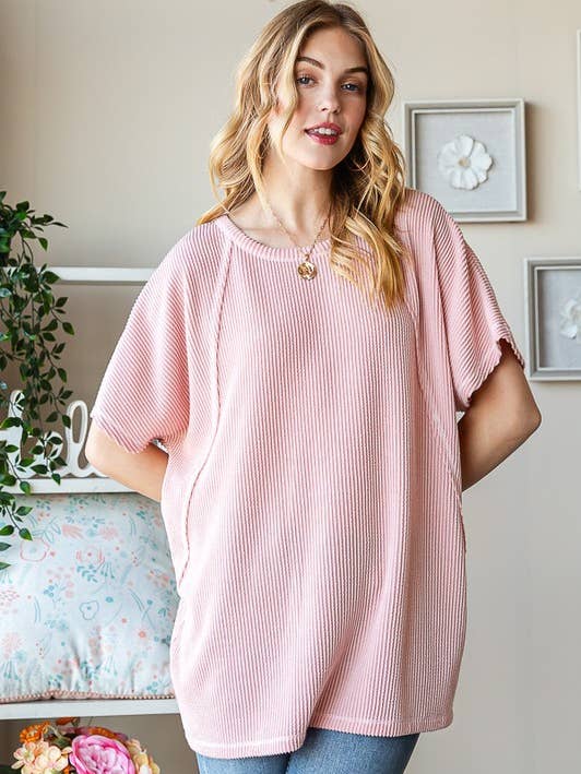 T1875HE10PL-PLUS DOLMAN KORTE MOUWEN SOLIDE URBAN GERIBBELD TOP voor wholesale door Sunday Morning